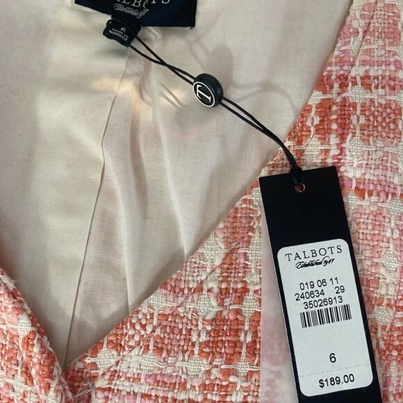 Talbots Women's NWT Pink Gracie Plaid Collarless Tweed Y2K Career Blazer‎ 6/C36 - Picture 5 of 8